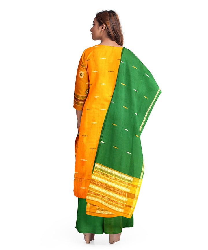 Yellow green handwoven cotton silk sambalpuri dress material