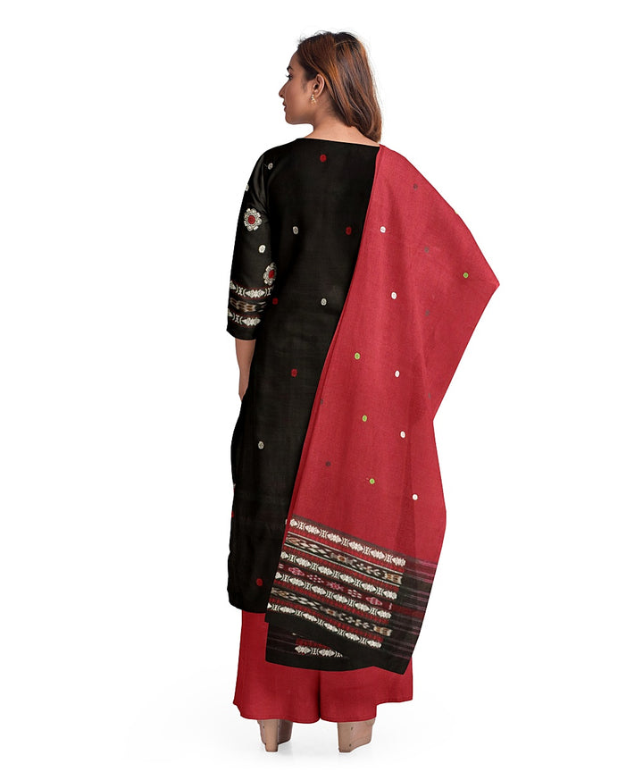 Black maroon handwoven cotton silk sambalpuri dress material