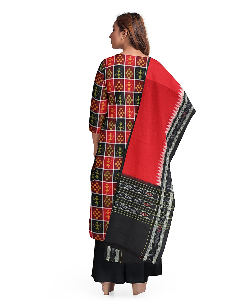 Black red handwoven sambalpuri cotton dress material
