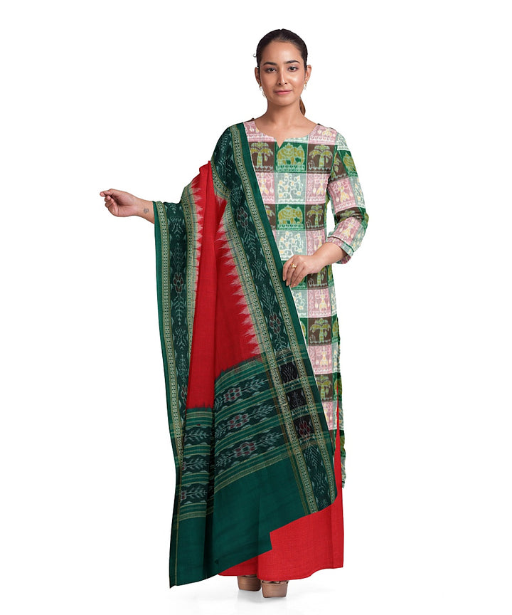 Multicolor green handwoven cotton sambalpuri dress material