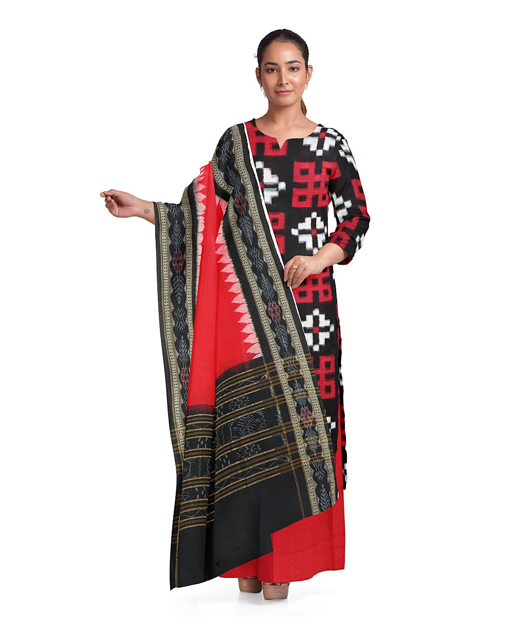 Black red handwoven cotton sambalpuri dress material