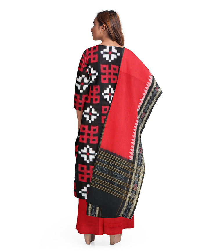 Black red handwoven cotton sambalpuri dress material
