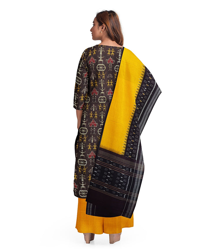 Dark sienna yellow handwoven cotton sambalpuri dress material