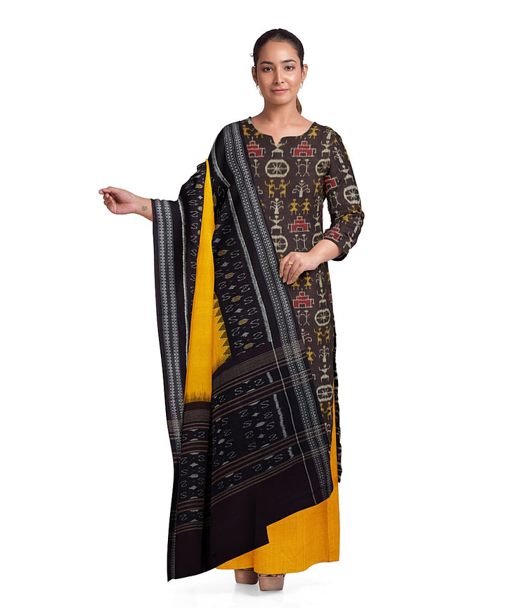 Dark sienna yellow handwoven cotton sambalpuri dress material