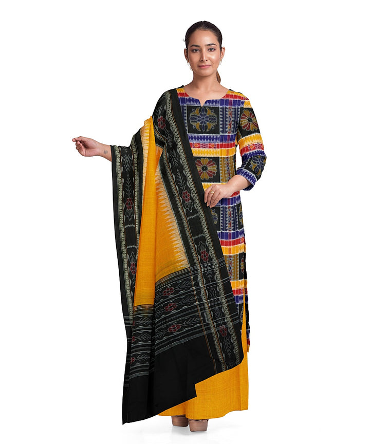 Multicolor yellow handwoven cotton sambalpuri dress material