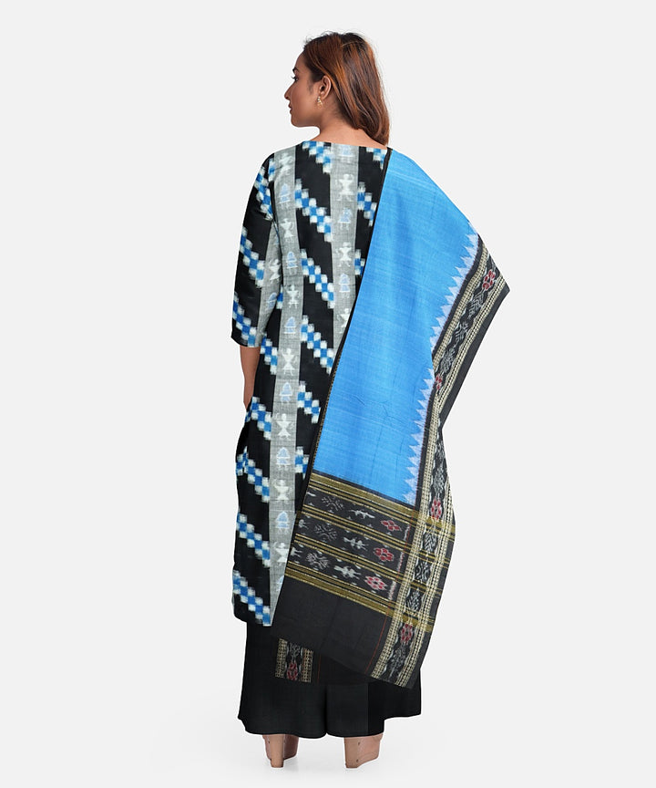 Black sky blue handloom cotton sambalpuri dress material