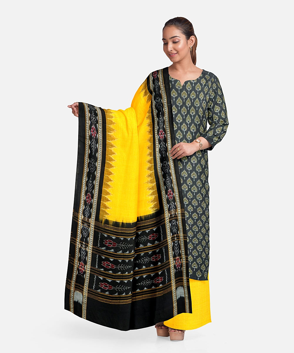 Black yellow handloom cotton sambalpuri dress material