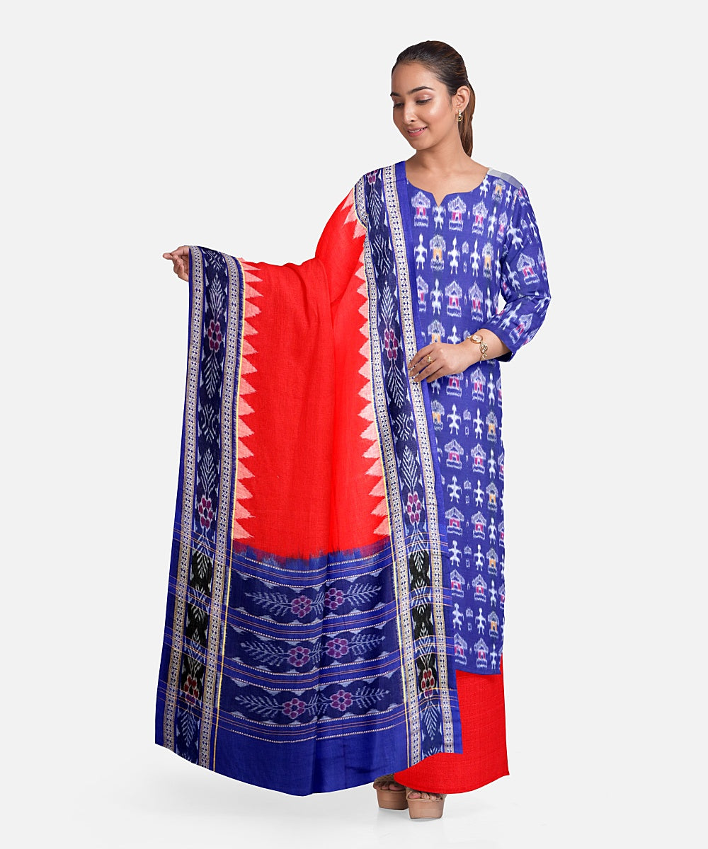 Navy blue red handloom cotton sambalpuri dress material