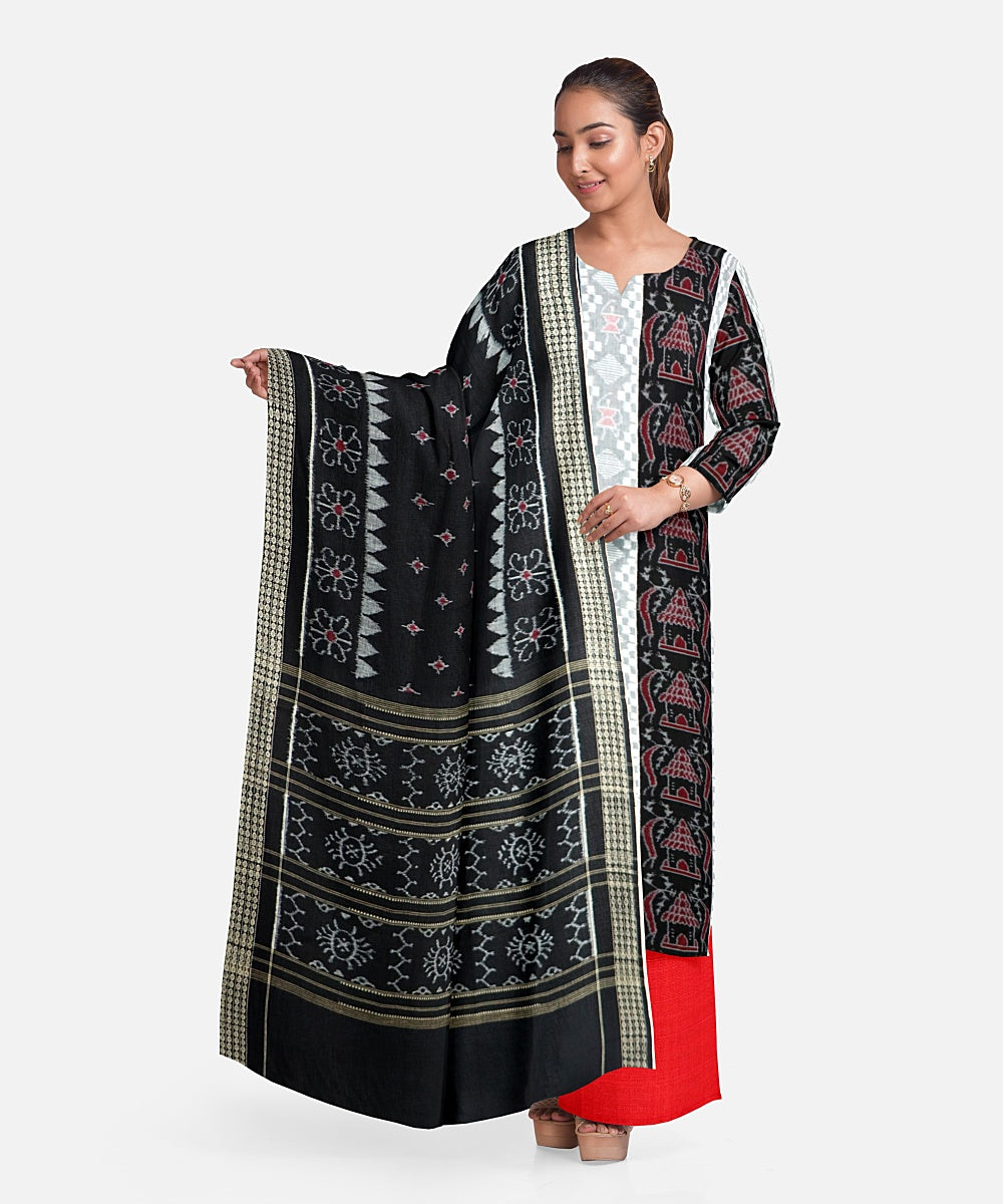 Black off white red handloom cotton sambalpuri dress material