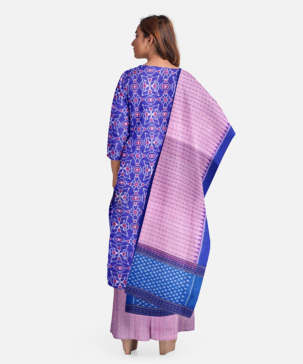 Navy blue creamy handloom cotton sambalpuri dress material