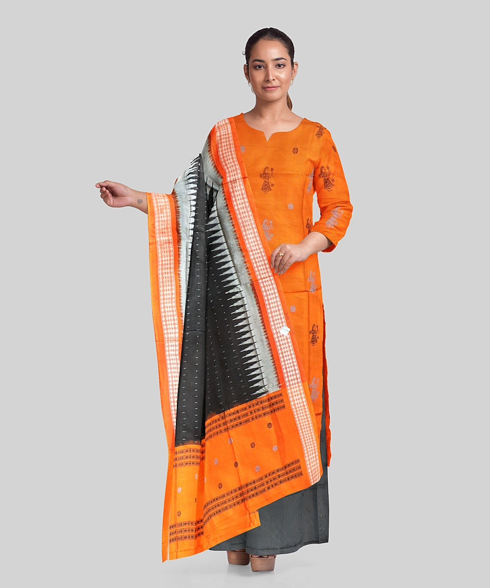 Orange black handloom silk bomkai dress material