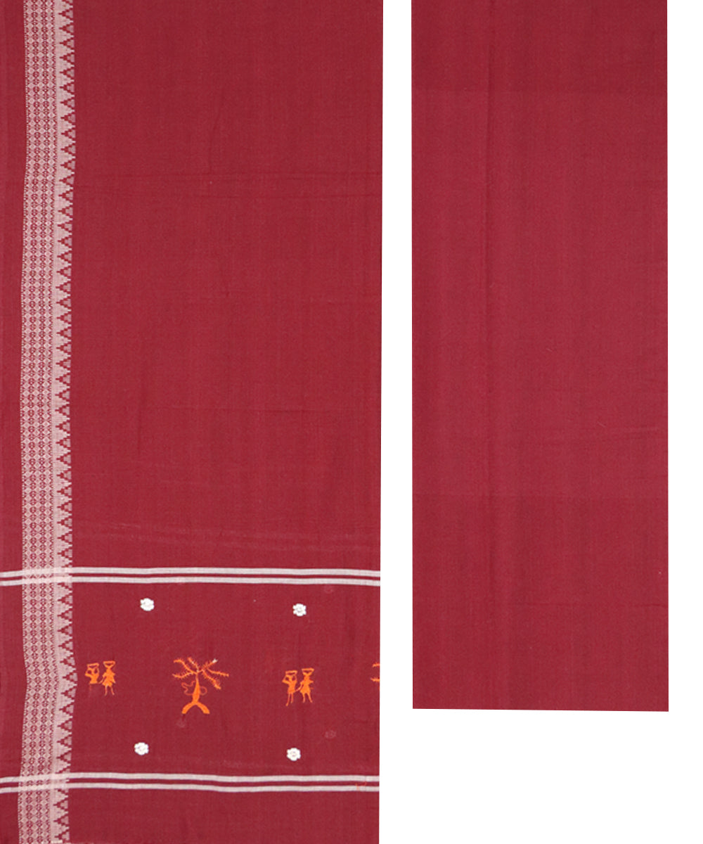 Orange maroon handloom cotton nuapatna dress material