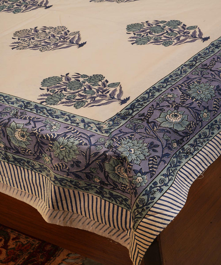 White blue hand block print cotton bedsheet