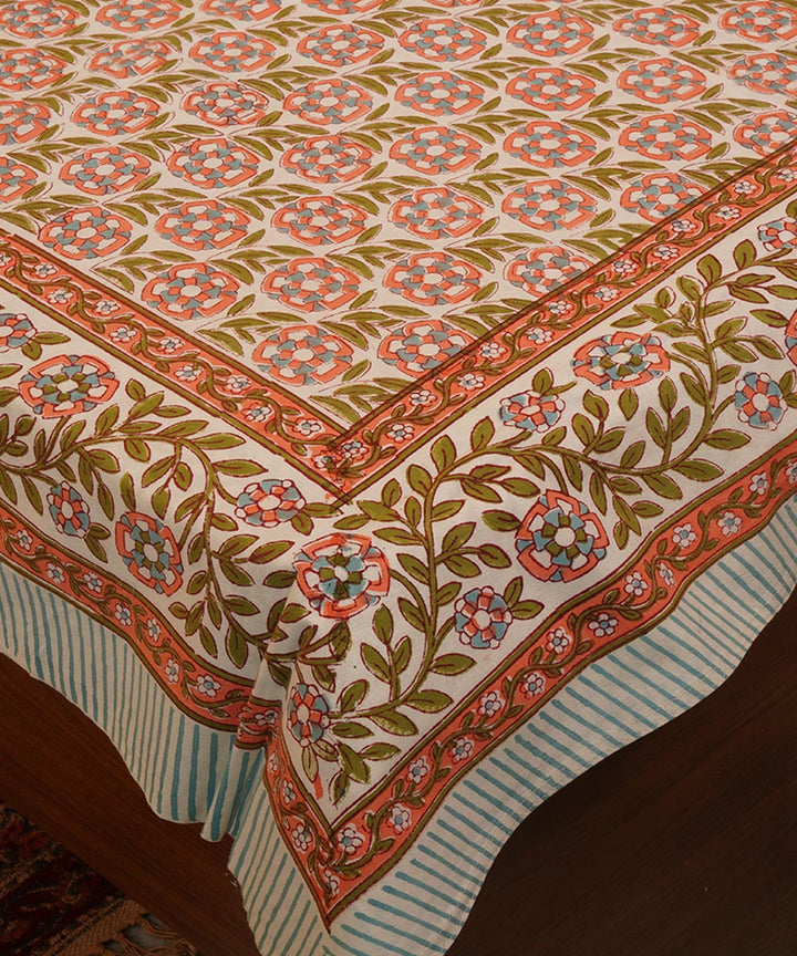 White green brown hand block print cotton bedsheet