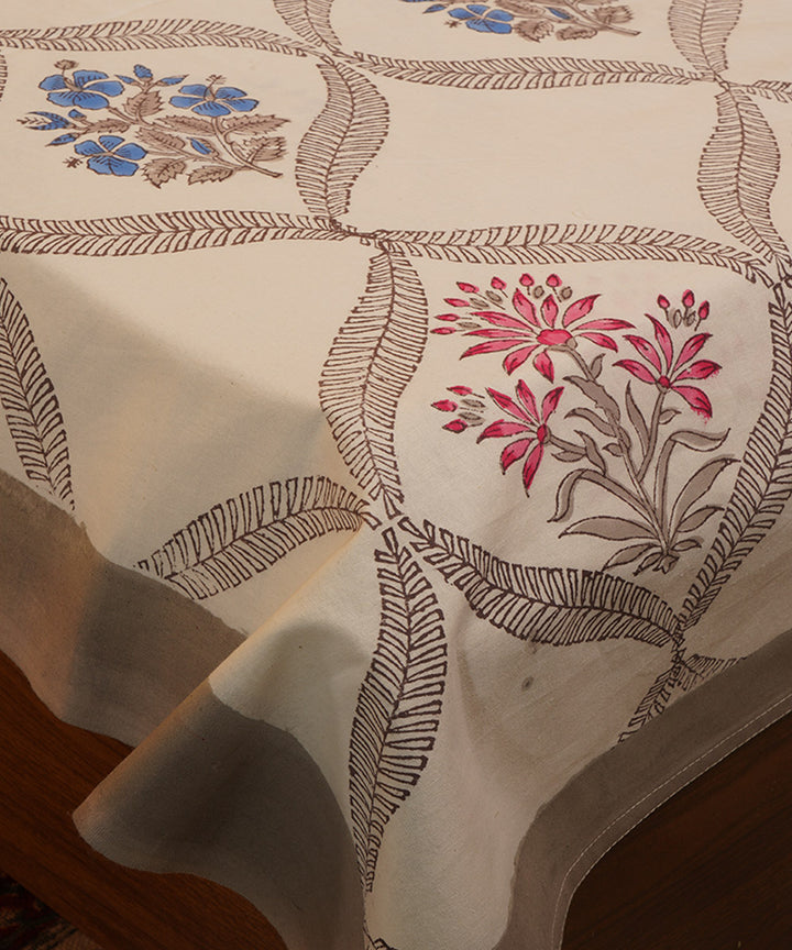 White grey pink hand block print cotton bedsheet