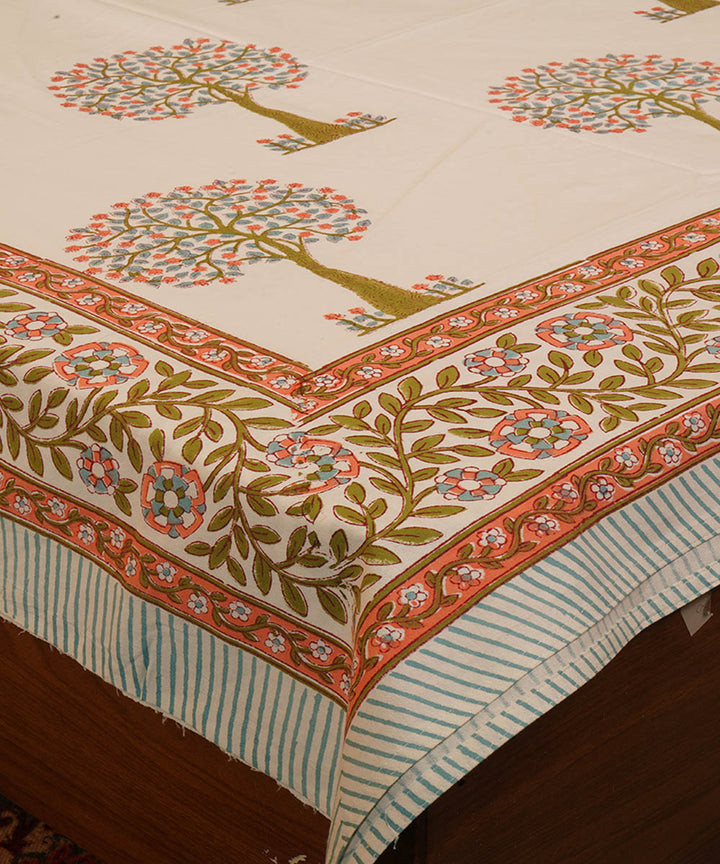 White brown hand block print cotton bedsheet