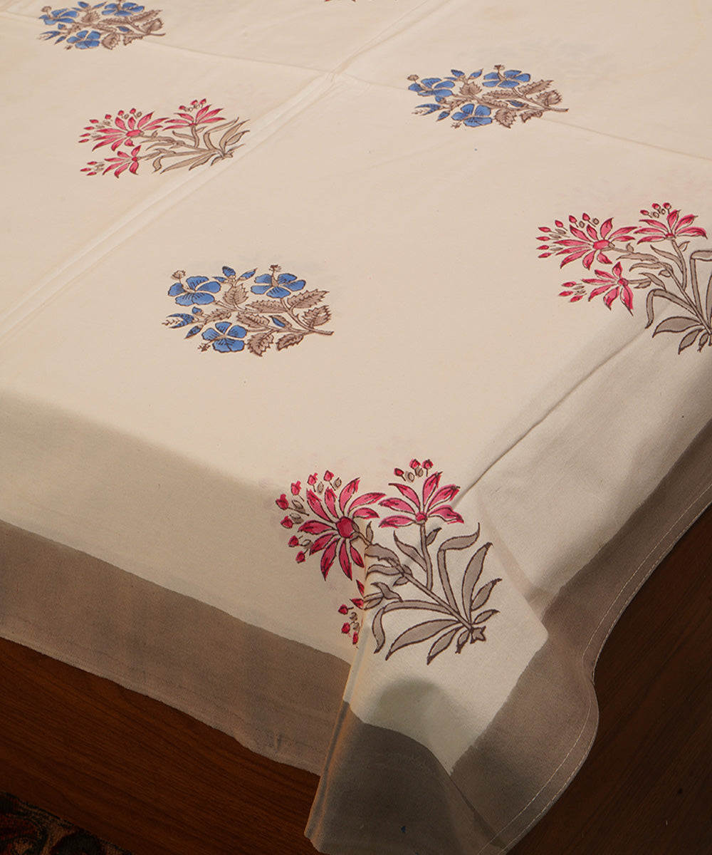 White multicolor hand block print cotton bedsheet