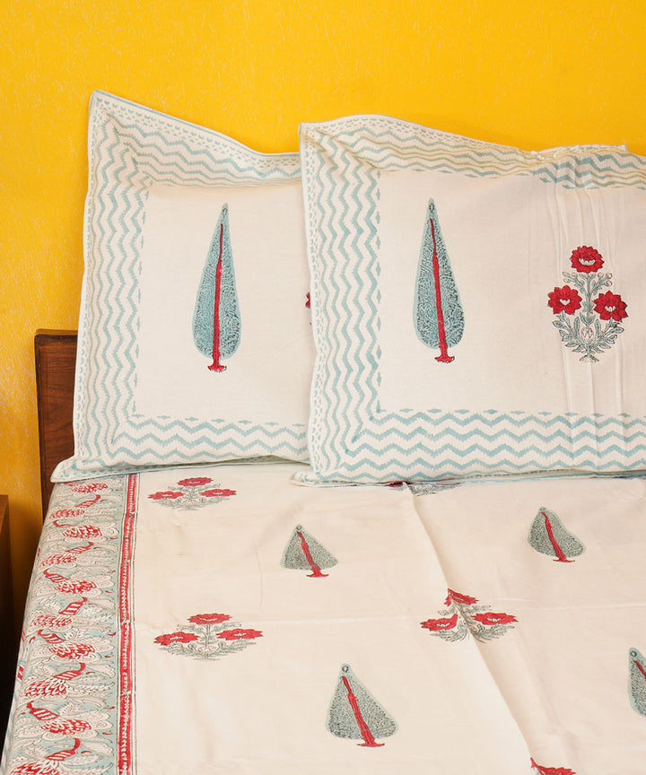 White red hand block print cotton bedsheet