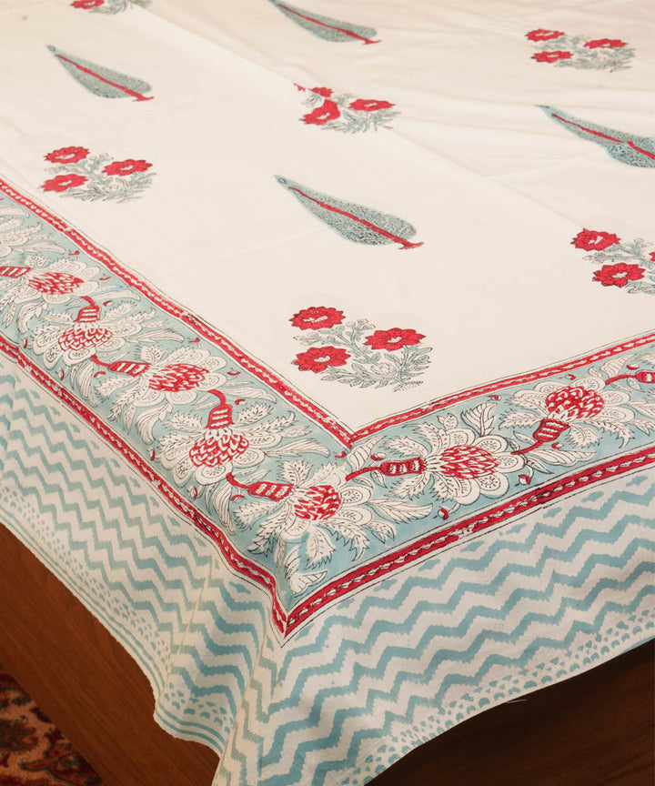 White red hand block print cotton bedsheet
