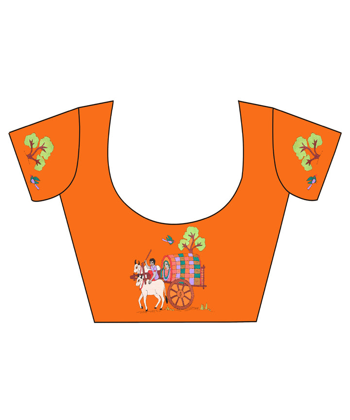 Orange cotton kantha stitch handwoven blouse piece