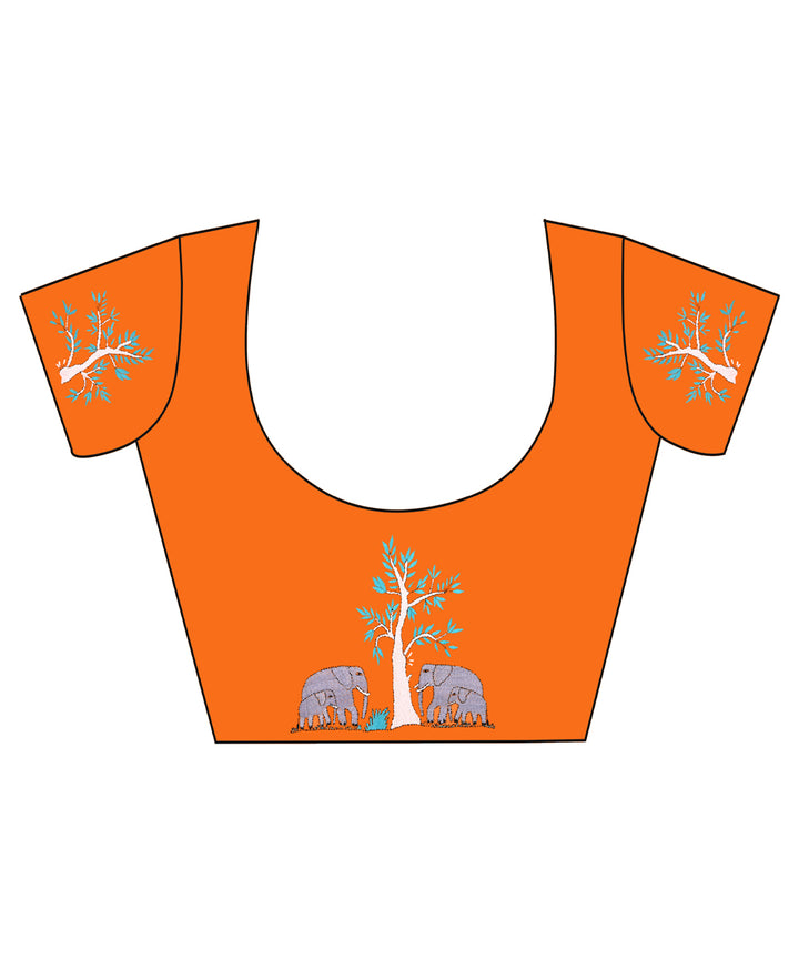 Orange cotton kantha stitch handloom blouse piece