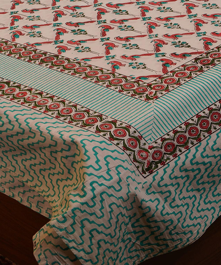 White green brown handblock print cotton bedsheet