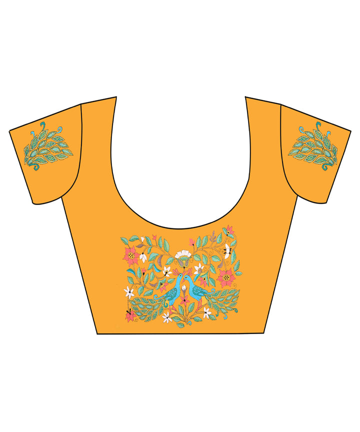 Yellow handloom cotton kantha stitch blouse piece
