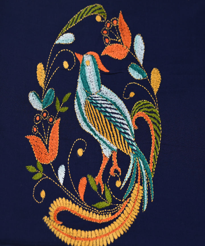 Black handwoven cotton kantha stitch blouse piece