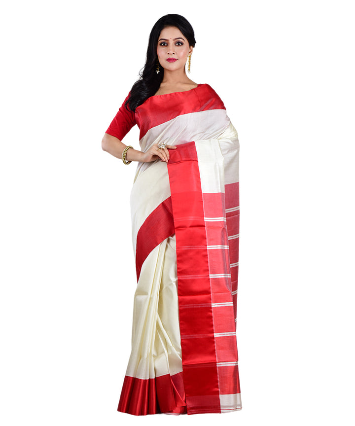 White red handwoven silk saree