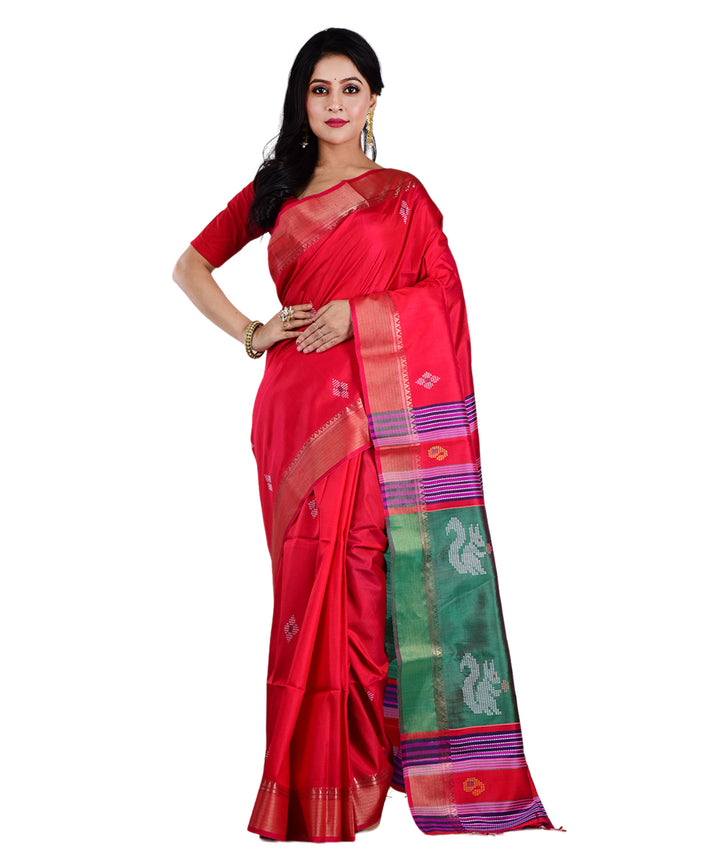 Red multicolor handwoven silk saree