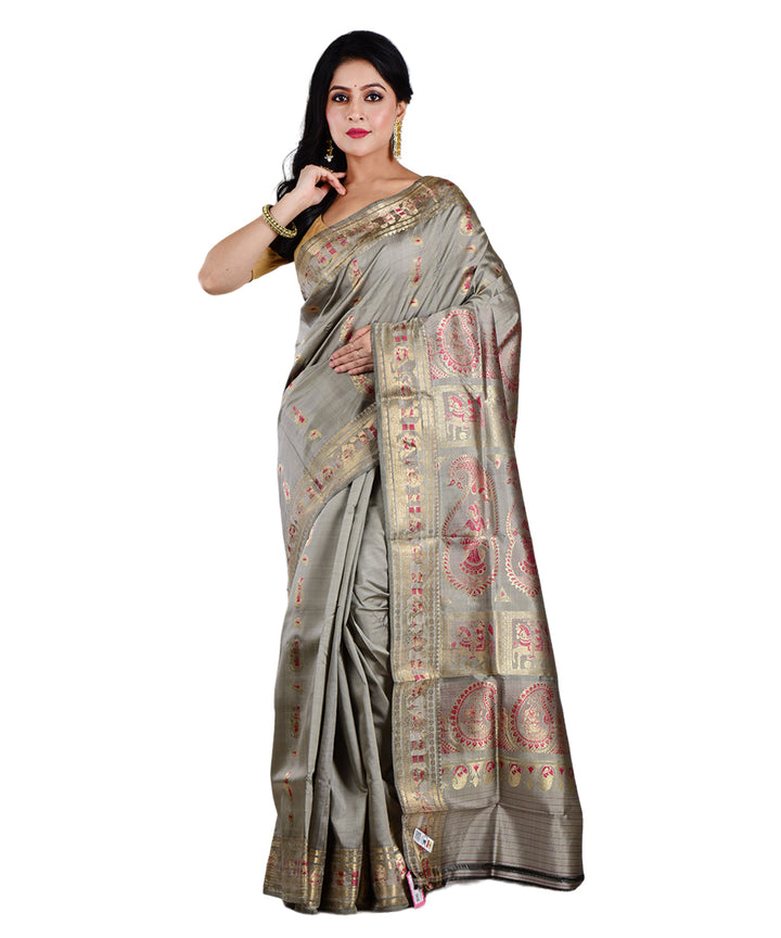 Grey handwoven silk saree