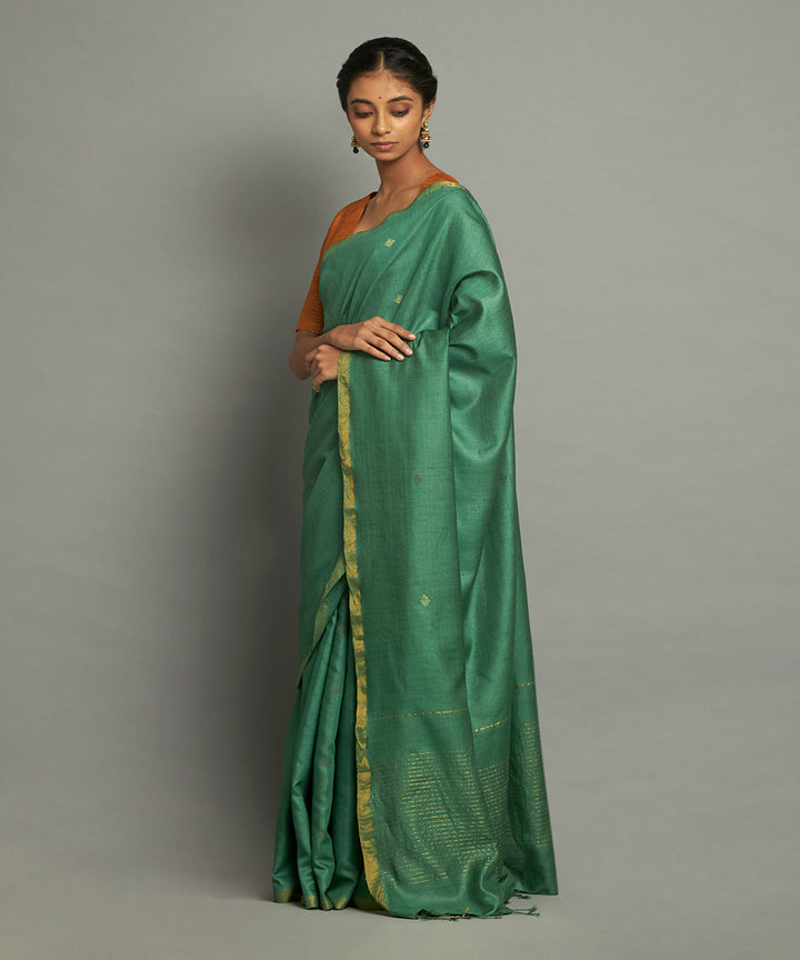Dark green tussar silk hand woven chhattisgarh kosa saree