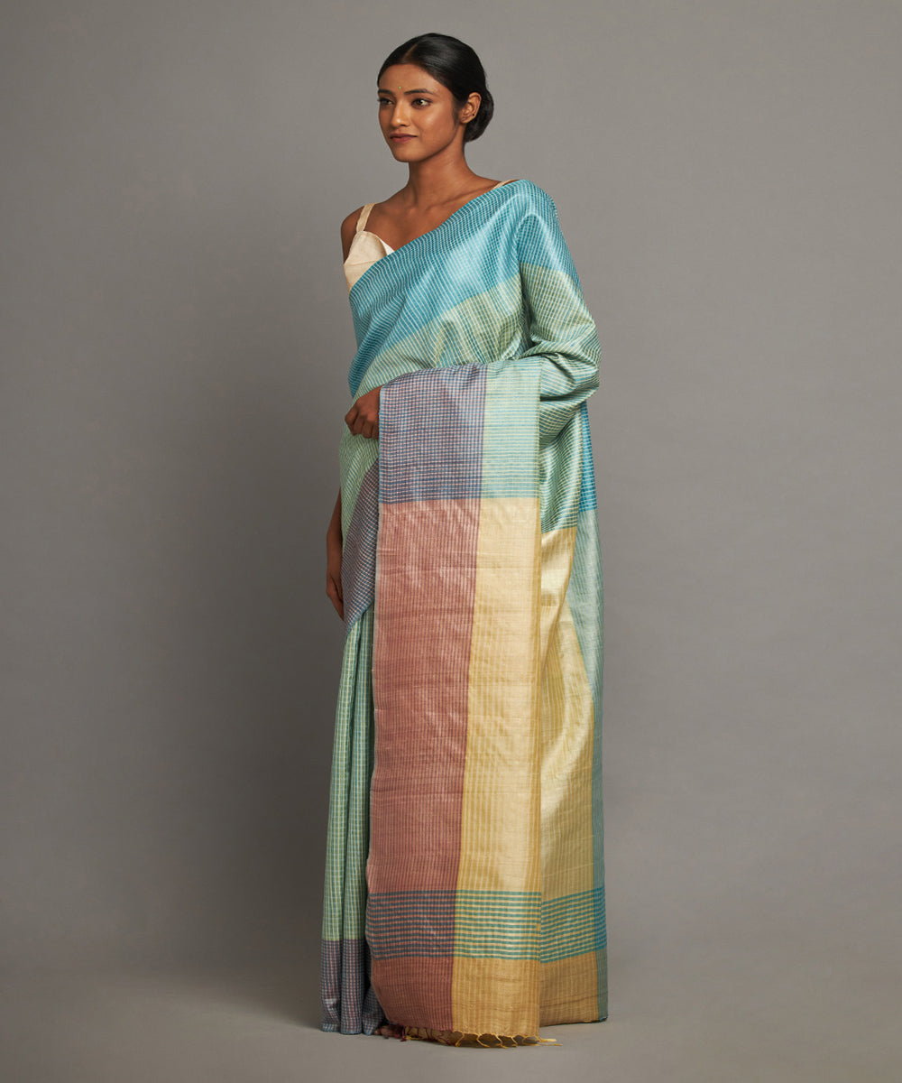 Light blue tussar silk hand woven chhattisgarh kosa saree