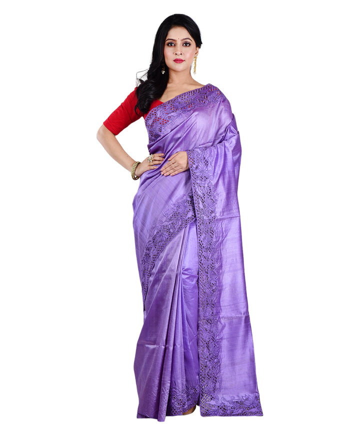 Violet handwoven tussar silk saree