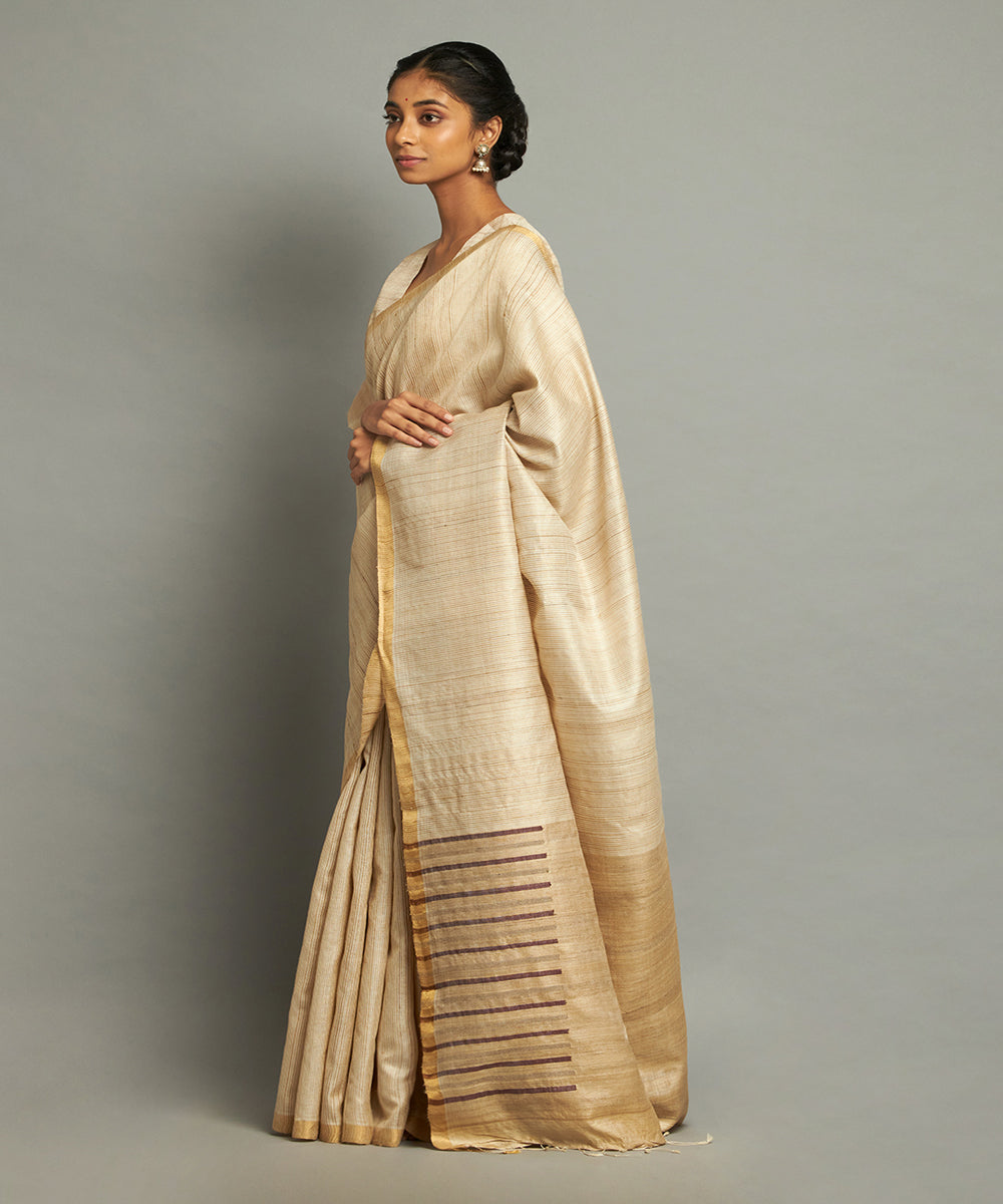 Natural, white, purple tussar silk hand woven chhattisgarh kosa saree
