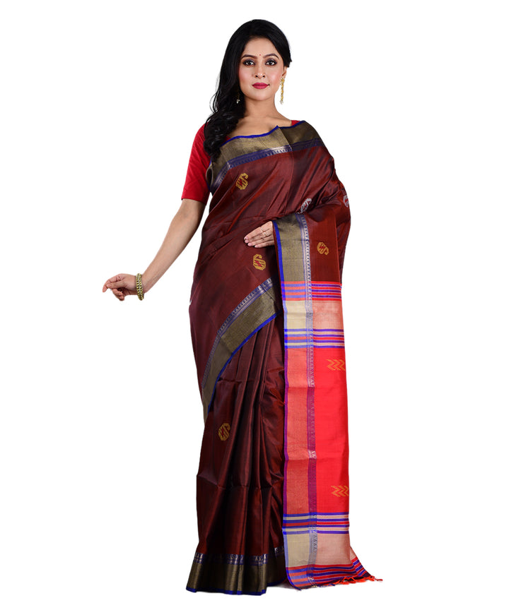 Maroon multicolor handwoven silk saree