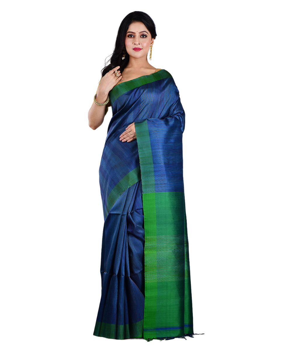 Navy blue dark green handwoven silk saree