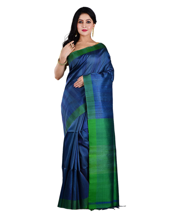 Navy blue dark green handwoven silk saree
