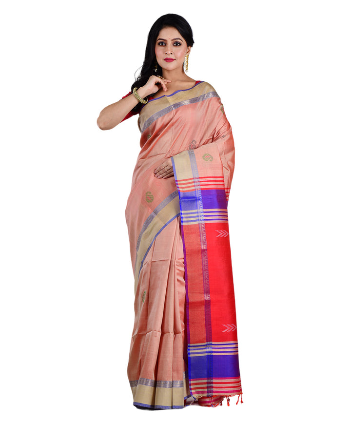 Peach multicolor handwoven silk saree