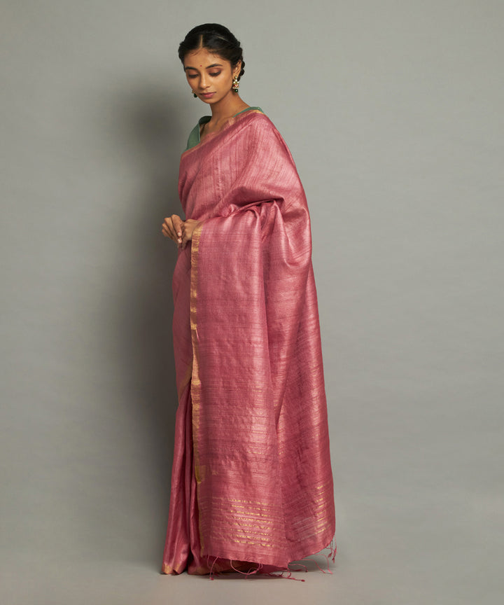 Coral tussar silk hand woven chhattisgarh kosa saree