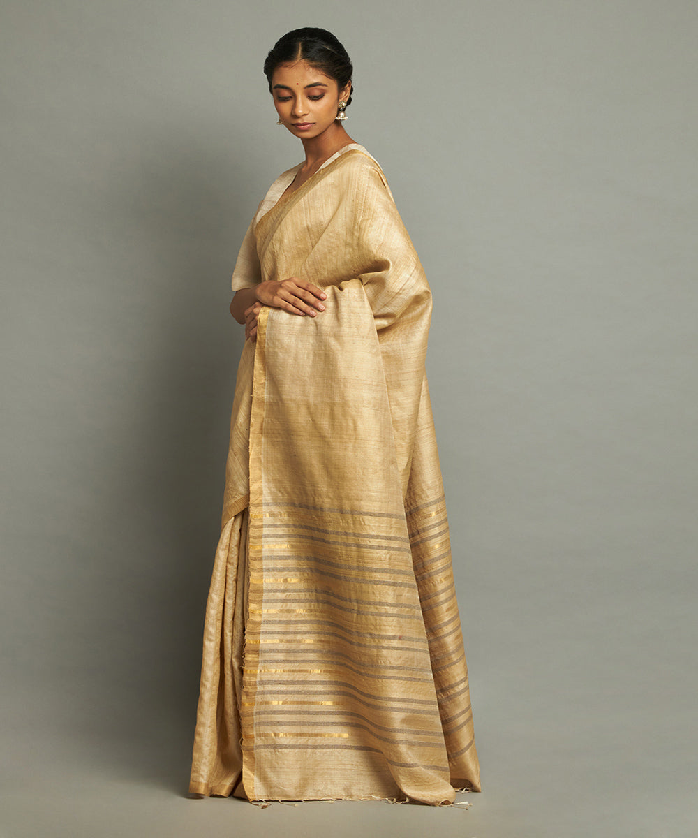 Natural tussar silk hand woven chhattisgarh kosa saree