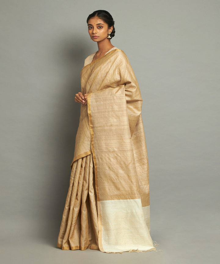 Natural gold tussar silk hand woven chhattisgarh kosa saree