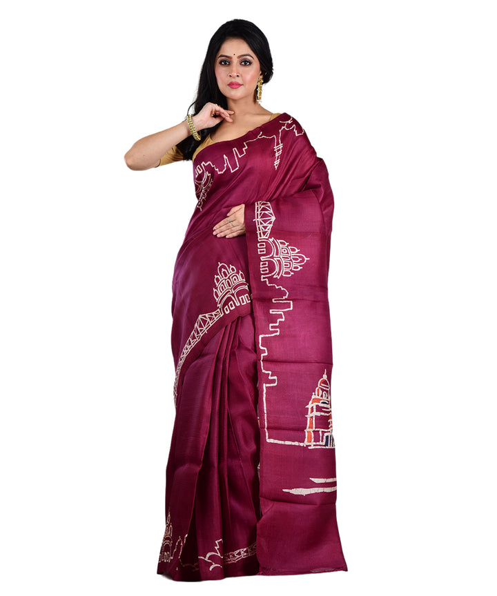 Maroon red handloom silk saree