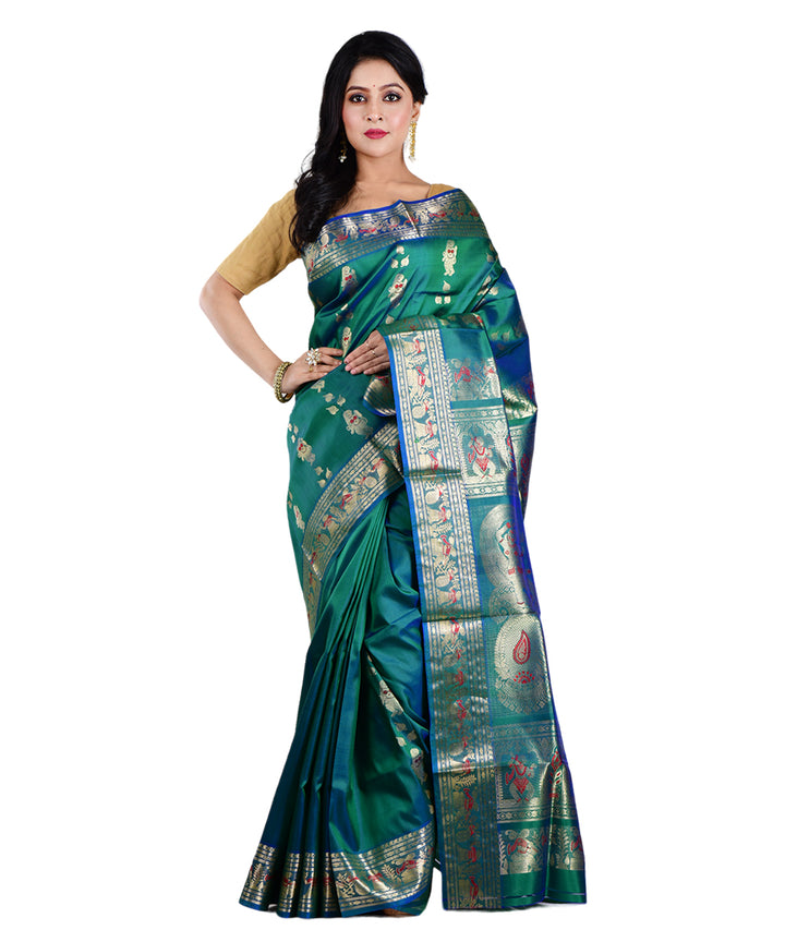 Dark green silk handwoven saree