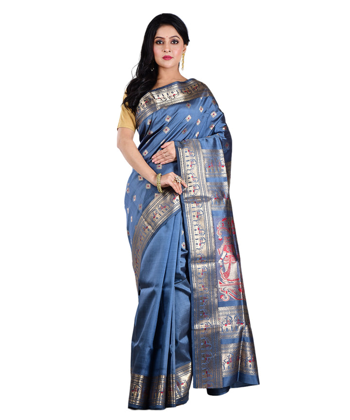 Grey bengle handwoven silk saree