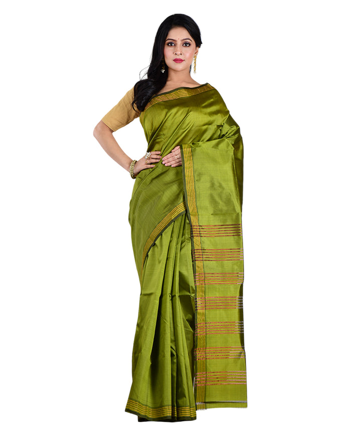 Dark green handwoven silk saree