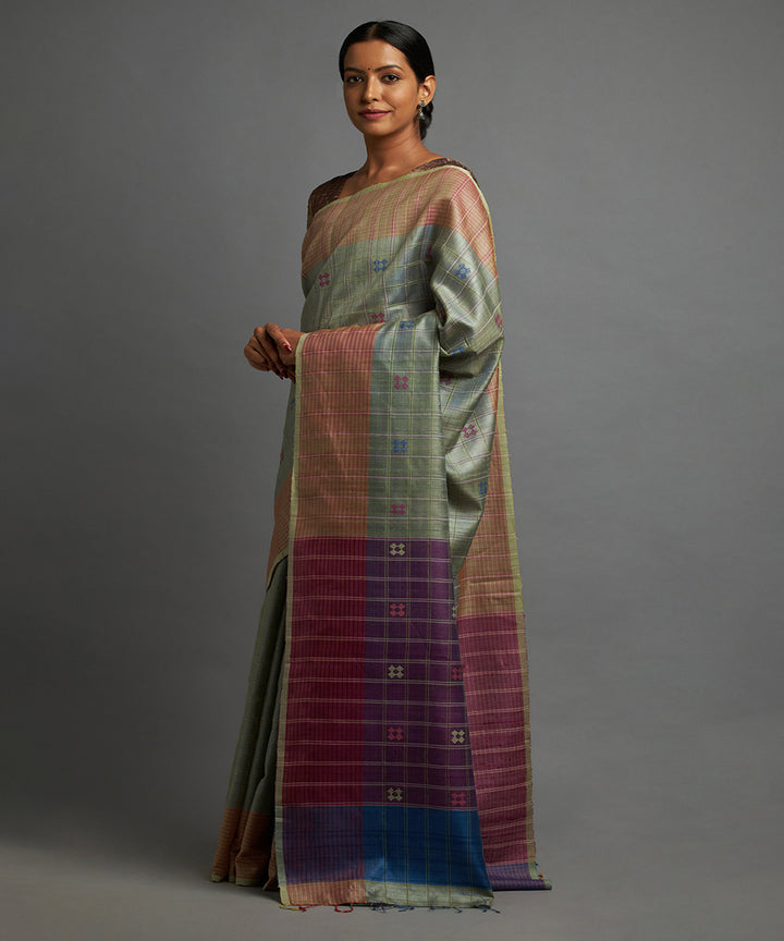 Pistachio chhattisgarh kosa tussar silk hand woven saree