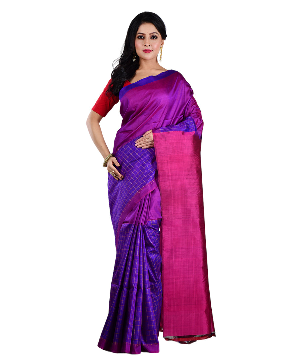 Navy blue purple handwoven silk saree