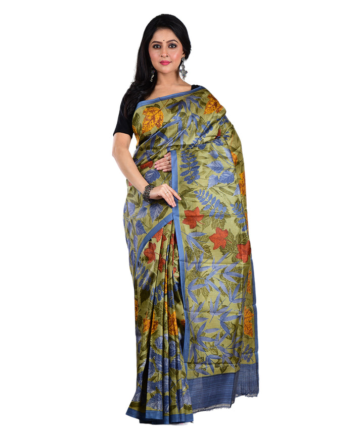 Multicolor bengal hand printed silk saree