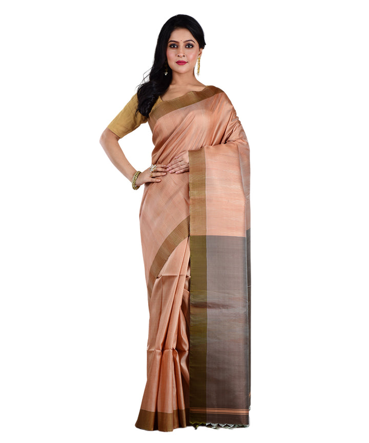 Brown grey handwoven silk saree